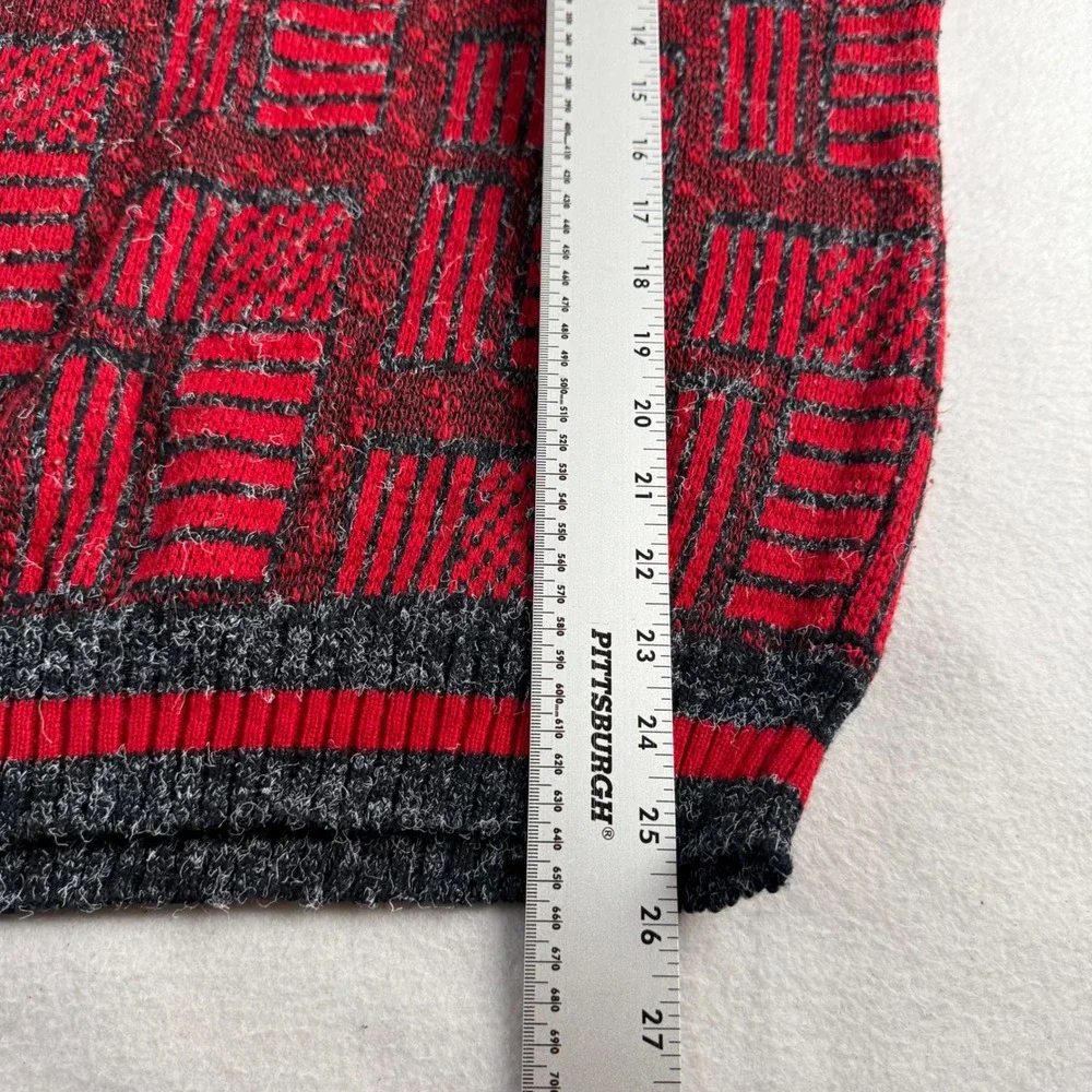 Vintage Red Charcoal Geometric Block Knit Crewneck Sweater Mens‎ Large Retro 90s